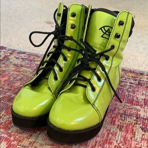 Slime Green Patent Pleather alight wedge boots